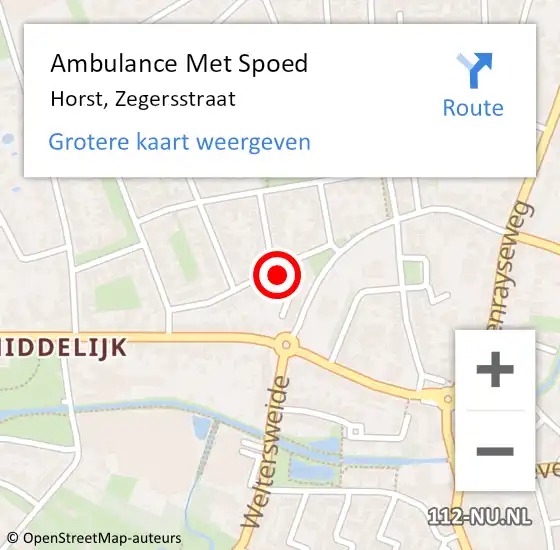 Locatie op kaart van de 112 melding: Ambulance Met Spoed Naar Horst, Zegersstraat op 18 oktober 2013 22:06