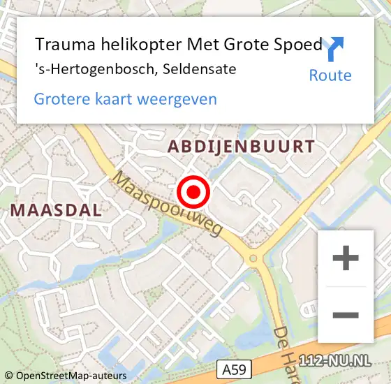 Locatie op kaart van de 112 melding: Trauma helikopter Met Grote Spoed Naar 's-Hertogenbosch, Seldensate op 17 november 2024 14:17