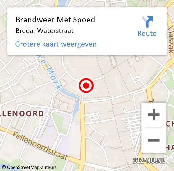 Locatie op kaart van de 112 melding: Brandweer Met Spoed Naar Breda, Waterstraat op 17 november 2024 14:25