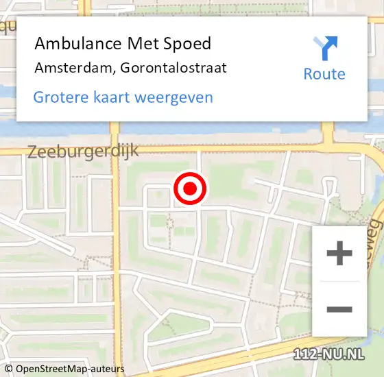 Locatie op kaart van de 112 melding: Ambulance Met Spoed Naar Amsterdam, Gorontalostraat op 17 november 2024 14:29