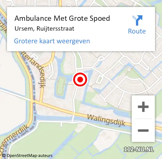 Locatie op kaart van de 112 melding: Ambulance Met Grote Spoed Naar Ursem, Ruijtersstraat op 17 november 2024 14:37