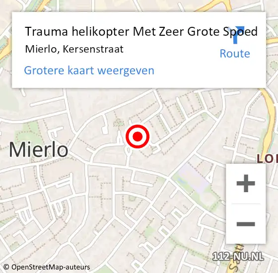 Locatie op kaart van de 112 melding: Trauma helikopter Met Zeer Grote Spoed Naar Mierlo, Kersenstraat op 17 november 2024 15:08