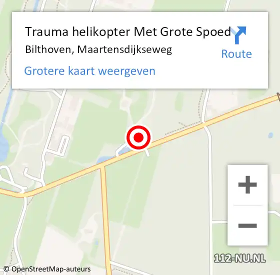 Locatie op kaart van de 112 melding: Trauma helikopter Met Grote Spoed Naar Bilthoven, Maartensdijkseweg op 17 november 2024 15:09