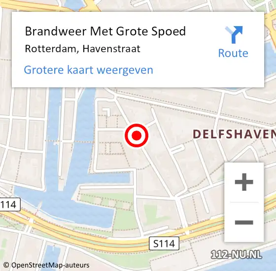 Locatie op kaart van de 112 melding: Brandweer Met Grote Spoed Naar Rotterdam, Havenstraat op 17 november 2024 15:26