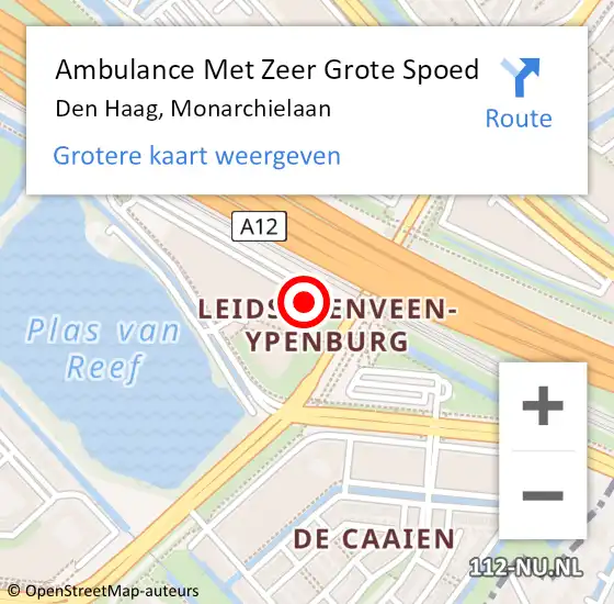 Locatie op kaart van de 112 melding: Ambulance Met Zeer Grote Spoed Naar Den Haag, Monarchielaan op 17 november 2024 15:58