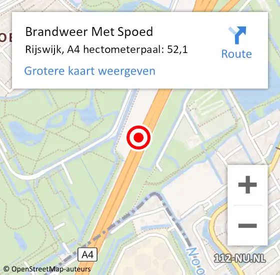 Locatie op kaart van de 112 melding: Brandweer Met Spoed Naar Rijswijk, A4 hectometerpaal: 52,1 op 17 november 2024 16:17