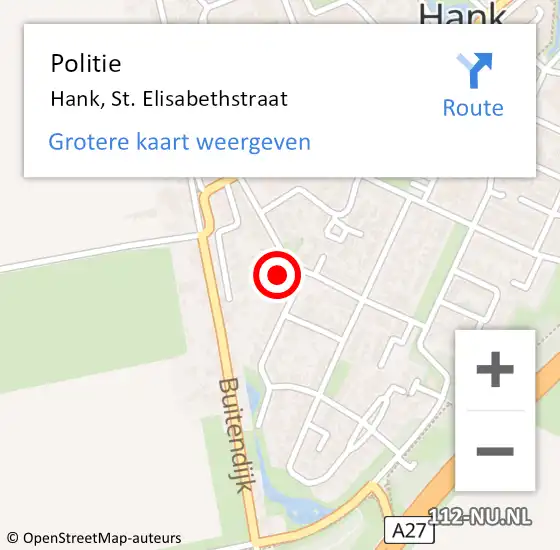 Locatie op kaart van de 112 melding: Politie Hank, St. Elisabethstraat op 17 november 2024 16:46