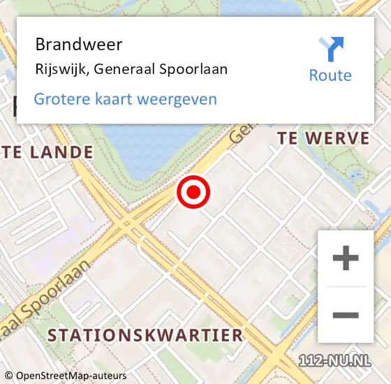 Locatie op kaart van de 112 melding: Brandweer Rijswijk, Generaal Spoorlaan op 17 november 2024 17:20