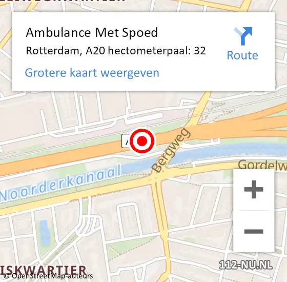 Locatie op kaart van de 112 melding: Ambulance Met Spoed Naar Rotterdam, A20 hectometerpaal: 32 op 17 november 2024 17:32