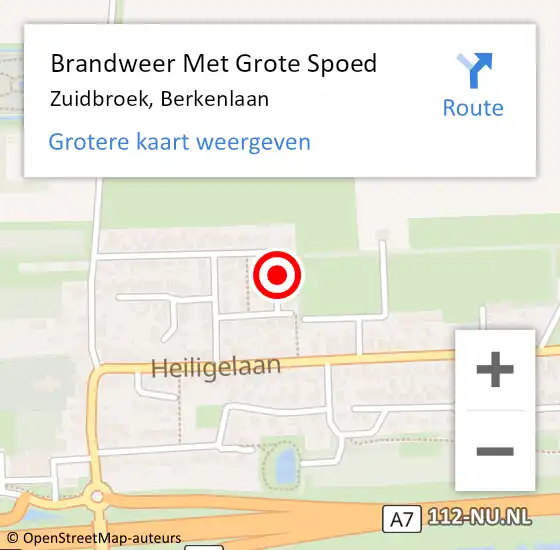 Locatie op kaart van de 112 melding: Brandweer Met Grote Spoed Naar Zuidbroek, Berkenlaan op 17 november 2024 17:45