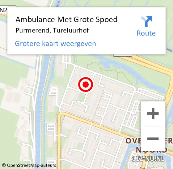 Locatie op kaart van de 112 melding: Ambulance Met Grote Spoed Naar Purmerend, Tureluurhof op 17 november 2024 18:21