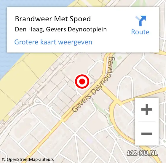 Locatie op kaart van de 112 melding: Brandweer Met Spoed Naar Den Haag, Gevers Deynootplein op 17 november 2024 18:28