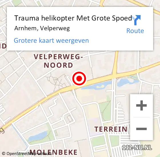 Locatie op kaart van de 112 melding: Trauma helikopter Met Grote Spoed Naar Arnhem, Velperweg op 17 november 2024 19:02