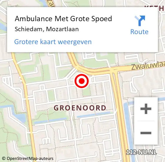 Locatie op kaart van de 112 melding: Ambulance Met Grote Spoed Naar Schiedam, Mozartlaan op 17 november 2024 19:46