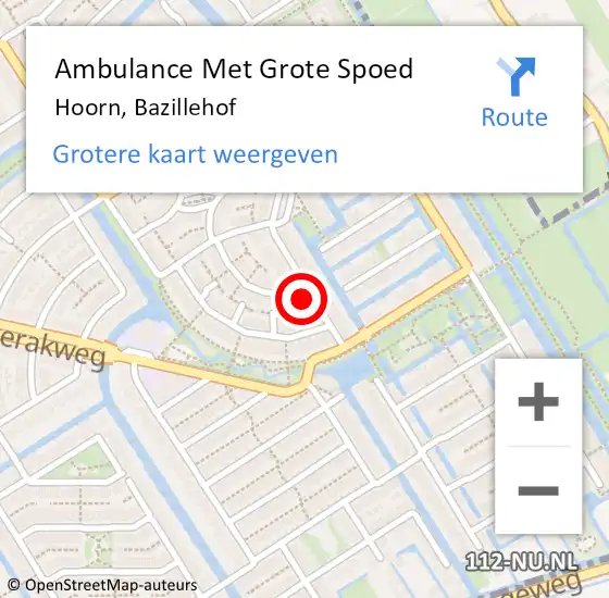 Locatie op kaart van de 112 melding: Ambulance Met Grote Spoed Naar Hoorn, Bazillehof op 17 november 2024 20:18