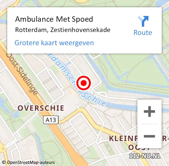 Locatie op kaart van de 112 melding: Ambulance Met Spoed Naar Rotterdam, Zestienhovensekade op 17 november 2024 20:48