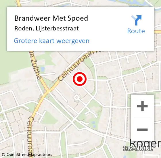 Locatie op kaart van de 112 melding: Brandweer Met Spoed Naar Roden, Lijsterbesstraat op 17 november 2024 20:54