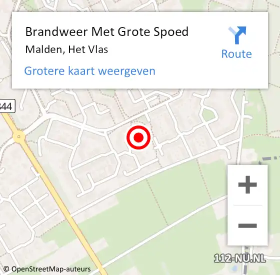 Locatie op kaart van de 112 melding: Brandweer Met Grote Spoed Naar Malden, Het Vlas op 17 november 2024 21:08