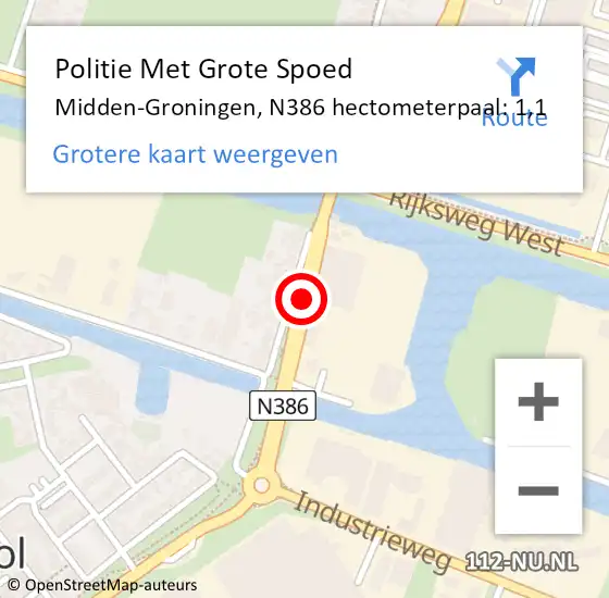 Locatie op kaart van de 112 melding: Politie Met Grote Spoed Naar Midden-Groningen, N386 hectometerpaal: 1,1 op 17 november 2024 21:10