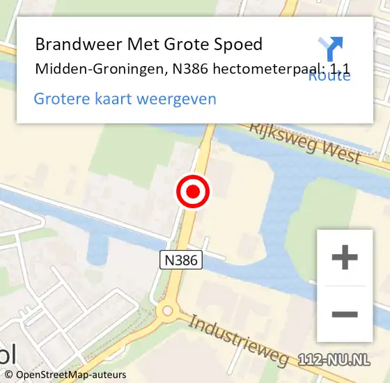 Locatie op kaart van de 112 melding: Brandweer Met Grote Spoed Naar Midden-Groningen, N386 hectometerpaal: 1,1 op 17 november 2024 21:10