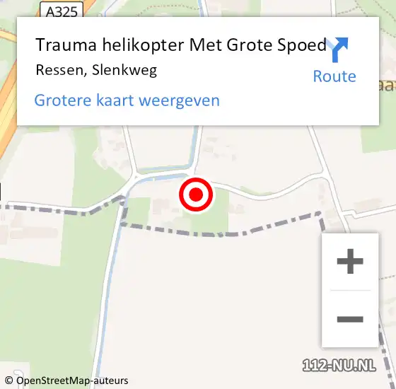 Locatie op kaart van de 112 melding: Trauma helikopter Met Grote Spoed Naar Ressen, Slenkweg op 17 november 2024 22:19