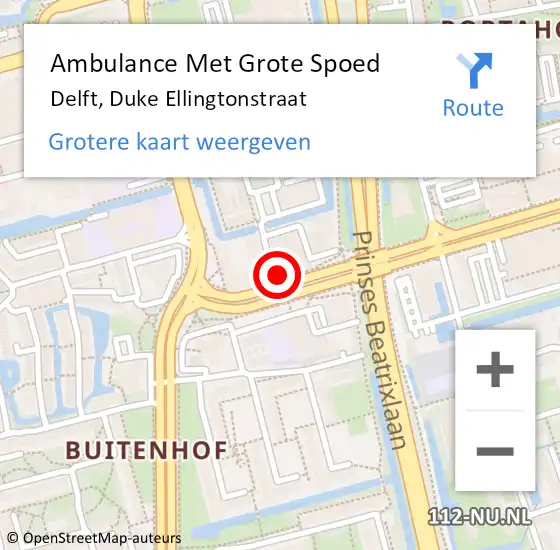 Locatie op kaart van de 112 melding: Ambulance Met Grote Spoed Naar Den Haag, Duke Ellingtonstraat op 17 november 2024 22:53