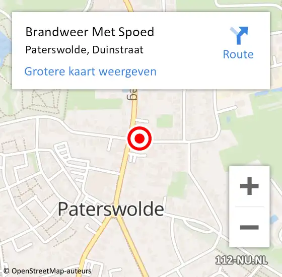 Locatie op kaart van de 112 melding: Brandweer Met Spoed Naar Paterswolde, Duinstraat op 27 oktober 2014 11:44