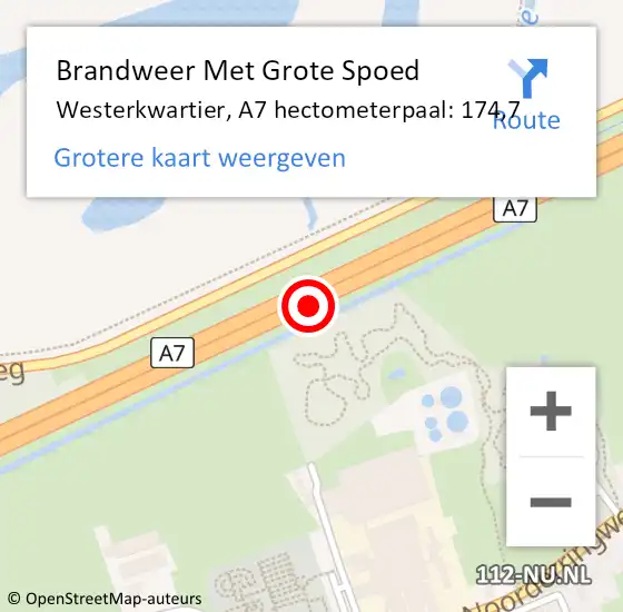 Locatie op kaart van de 112 melding: Brandweer Met Grote Spoed Naar Westerkwartier, A7 hectometerpaal: 174,7 op 17 november 2024 23:43