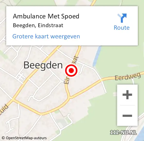 Locatie op kaart van de 112 melding: Ambulance Met Spoed Naar Beegden, Eindstraat op 18 november 2024 00:12