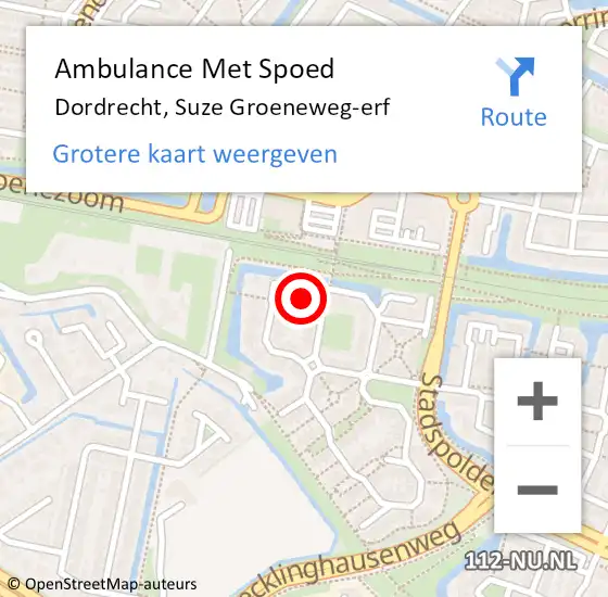 Locatie op kaart van de 112 melding: Ambulance Met Spoed Naar Dordrecht, Suze Groeneweg-erf op 18 november 2024 00:30