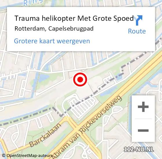 Locatie op kaart van de 112 melding: Trauma helikopter Met Grote Spoed Naar Rotterdam, Capelsebrugpad op 18 november 2024 00:56