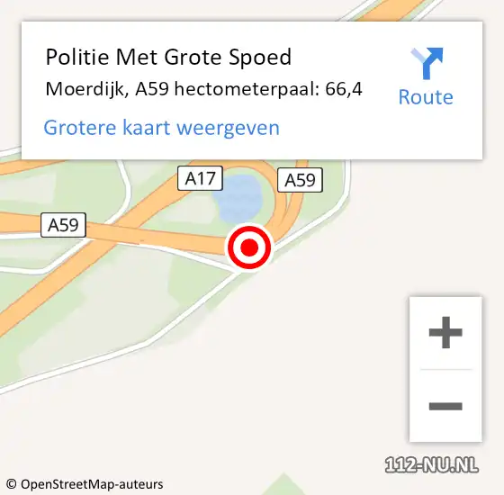 Locatie op kaart van de 112 melding: Politie Met Grote Spoed Naar Moerdijk, A59 hectometerpaal: 66,4 op 18 november 2024 01:23