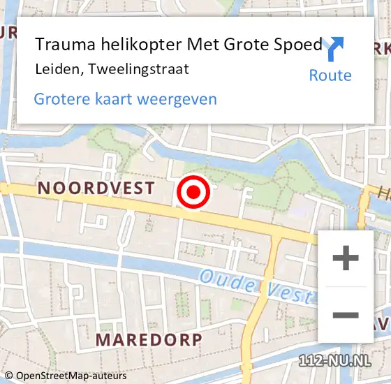 Locatie op kaart van de 112 melding: Trauma helikopter Met Grote Spoed Naar Leiden, Tweelingstraat op 18 november 2024 01:38