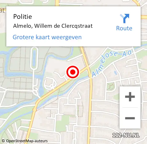 Locatie op kaart van de 112 melding: Politie Almelo, Willem de Clercqstraat op 18 november 2024 01:39