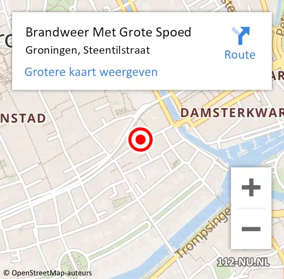 Locatie op kaart van de 112 melding: Brandweer Met Grote Spoed Naar Groningen, Steentilstraat op 18 november 2024 01:46