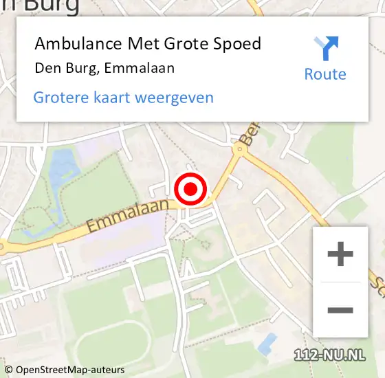 Locatie op kaart van de 112 melding: Ambulance Met Grote Spoed Naar Den Burg, Emmalaan op 18 november 2024 01:53