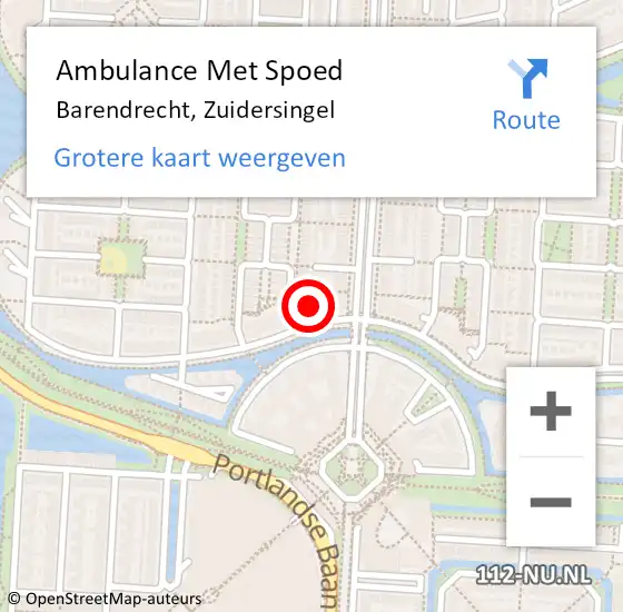 Locatie op kaart van de 112 melding: Ambulance Met Spoed Naar Barendrecht, Zuidersingel op 18 november 2024 02:57