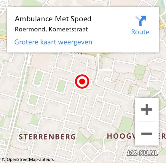 Locatie op kaart van de 112 melding: Ambulance Met Spoed Naar Roermond, Komeetstraat op 18 november 2024 04:23