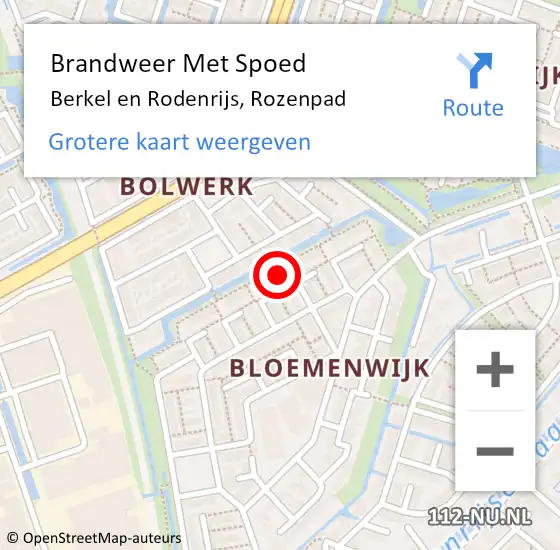 Locatie op kaart van de 112 melding: Brandweer Met Spoed Naar Berkel en Rodenrijs, Rozenpad op 18 november 2024 06:05