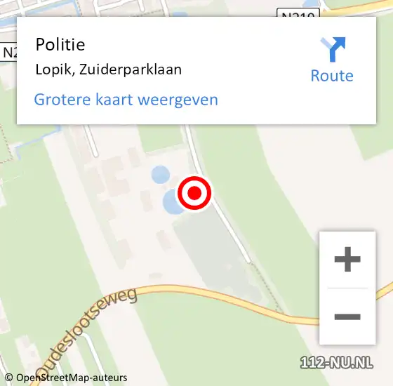 Locatie op kaart van de 112 melding: Politie Lopik, Zuiderparklaan op 18 november 2024 06:39