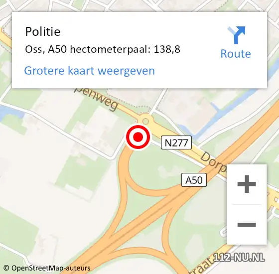 Locatie op kaart van de 112 melding: Politie Oss, A50 hectometerpaal: 138,8 op 18 november 2024 06:49