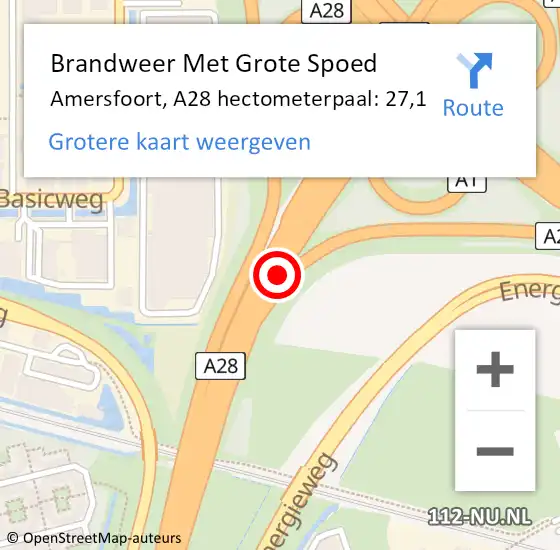 Locatie op kaart van de 112 melding: Brandweer Met Grote Spoed Naar Amersfoort, A28 hectometerpaal: 27,1 op 18 november 2024 06:54