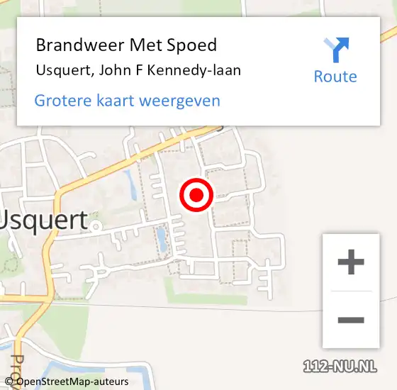 Locatie op kaart van de 112 melding: Brandweer Met Spoed Naar Usquert, John F Kennedy-laan op 18 november 2024 06:55