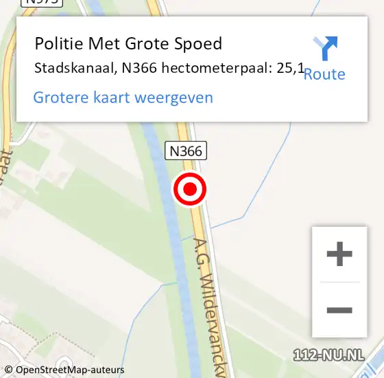 Locatie op kaart van de 112 melding: Politie Met Grote Spoed Naar Stadskanaal, N366 hectometerpaal: 25,1 op 18 november 2024 07:13