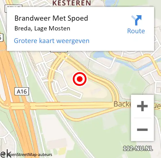 Locatie op kaart van de 112 melding: Brandweer Met Spoed Naar Breda, Lage Mosten op 18 november 2024 07:25