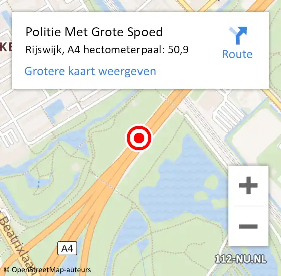 Locatie op kaart van de 112 melding: Politie Met Grote Spoed Naar Rijswijk, A4 hectometerpaal: 50,9 op 18 november 2024 07:34