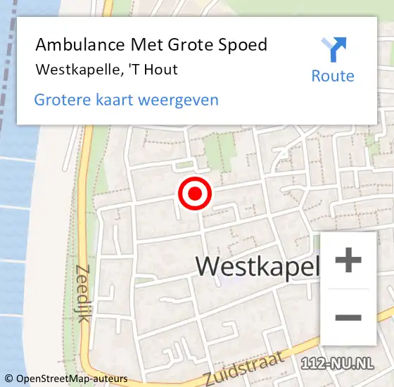 Locatie op kaart van de 112 melding: Ambulance Met Grote Spoed Naar Westkapelle, 'T Hout op 27 oktober 2014 12:01