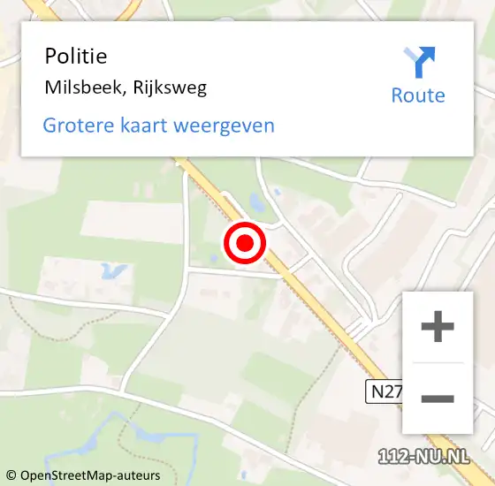 Locatie op kaart van de 112 melding: Politie Milsbeek, Rijksweg op 18 november 2024 07:46