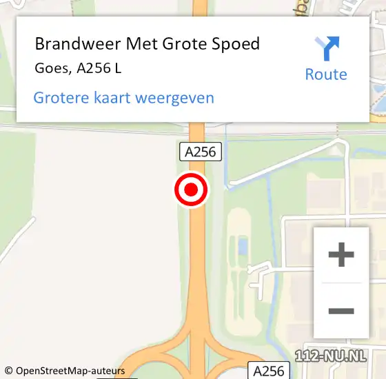 Locatie op kaart van de 112 melding: Brandweer Met Grote Spoed Naar Goes, A256 hectometerpaal: 1,7 op 27 oktober 2014 12:02