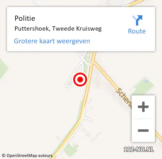 Locatie op kaart van de 112 melding: Politie Puttershoek, Tweede Kruisweg op 18 november 2024 07:53